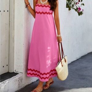Pink and Red Maxi Dress